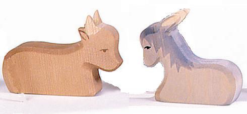 verschiedene Varianten 2-er Set Ochs und Esel Krippenfiguren Holztiger